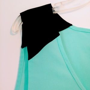 Ann Taylor Loft Color Block Teal Sleeveless Blouse